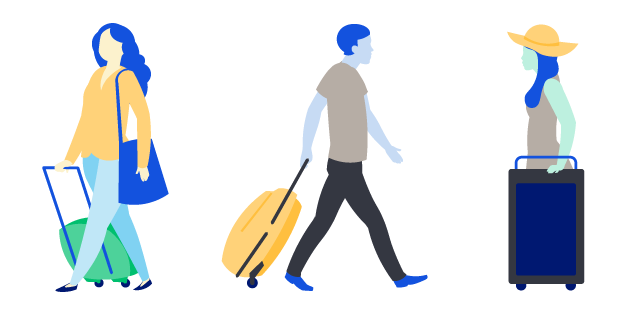 Illustrations of travelers with luggage